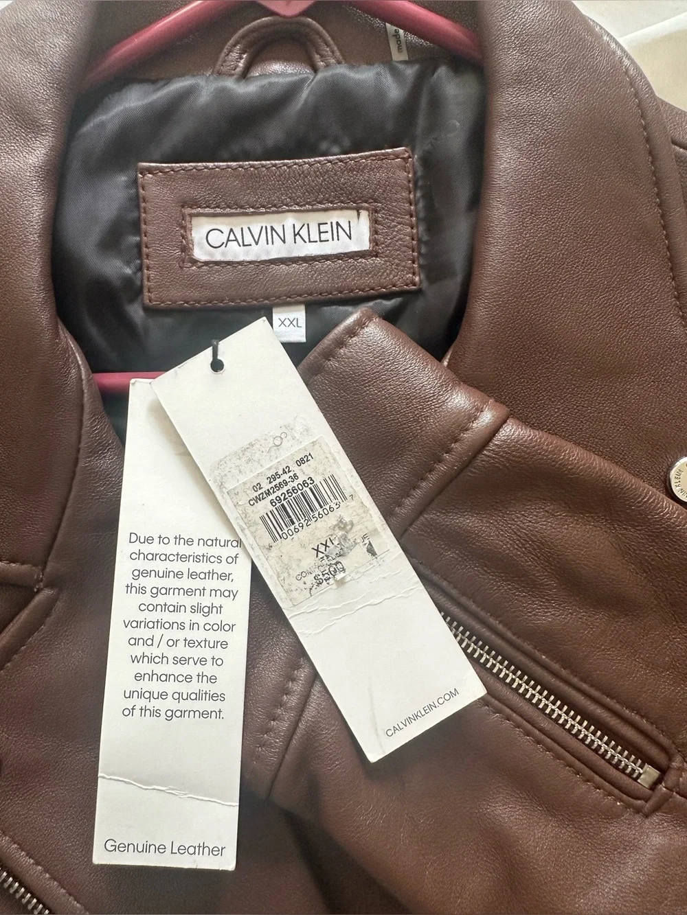 NWT Calvin Klein Women's Dark Brown Genuine Leather Moto Jacket Size XXL